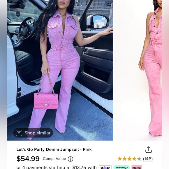 Let's Go Party Denim Jumpsuit pink - Picture 1 of 4